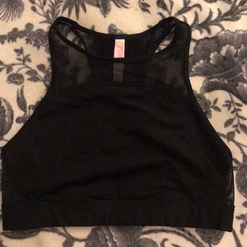 VS PINK High-Neck Sports Bra with Mesh Detail